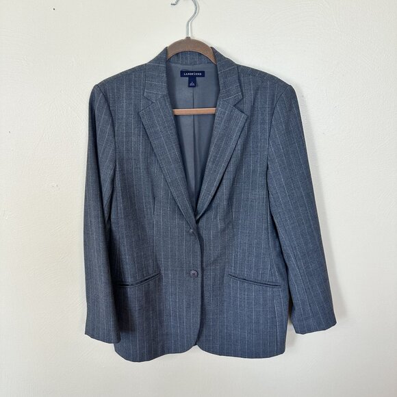 Lands End Womens Pinstripe Blazer Size 12 Gray 2 Button Career - Picture 7 of 11